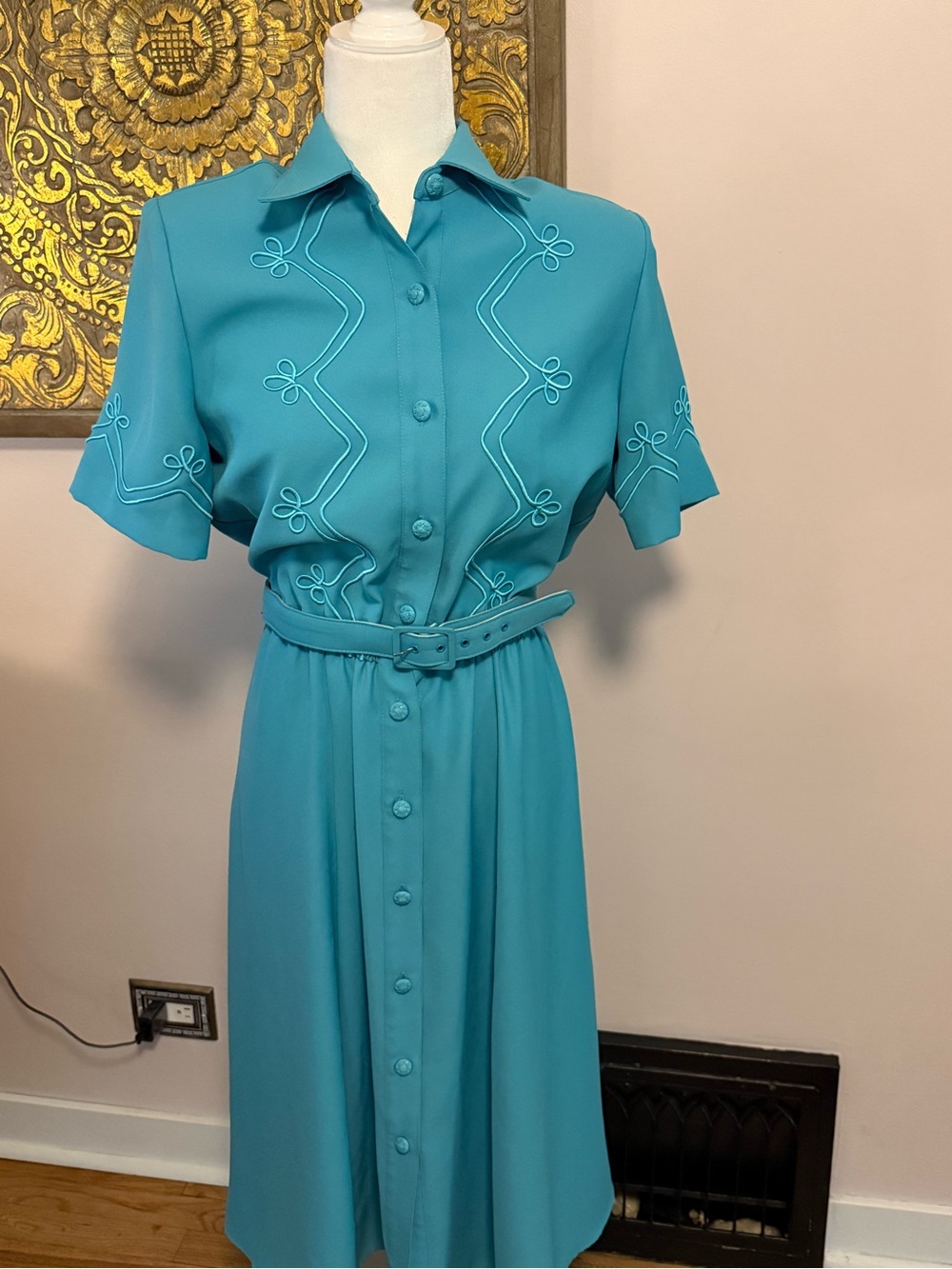 Groundtone Studio New York Vintage Turquoise Shirt Dress | Belted | Made in USA